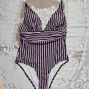 Striped Pink and Black Swimsuit